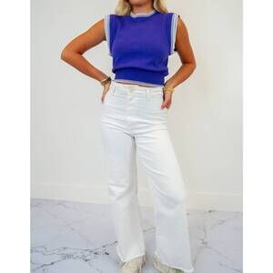 NEW STRUT & BOLT embroidered sleeveless pontelle knit top in blue